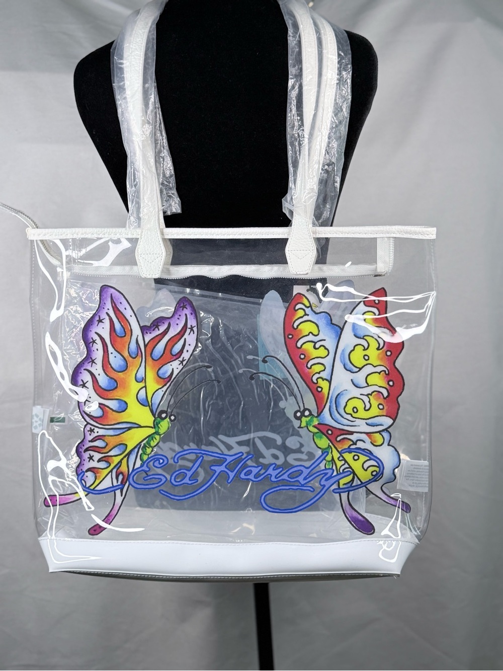 Ed Hardy Clear Butterfly Tote Bag in White